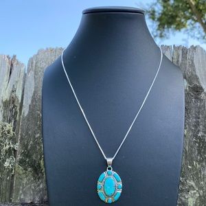 Sterling Silver and Oval Turquoise Necklace
